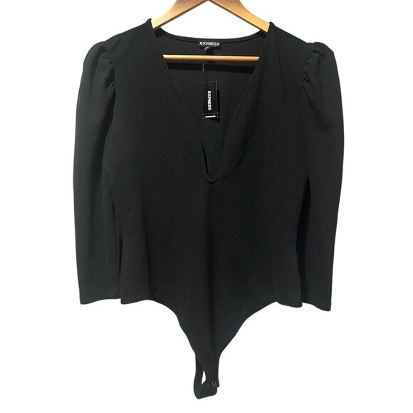 Express Tops - Express Bodysuit Black V Neck Thong Body Suit Large